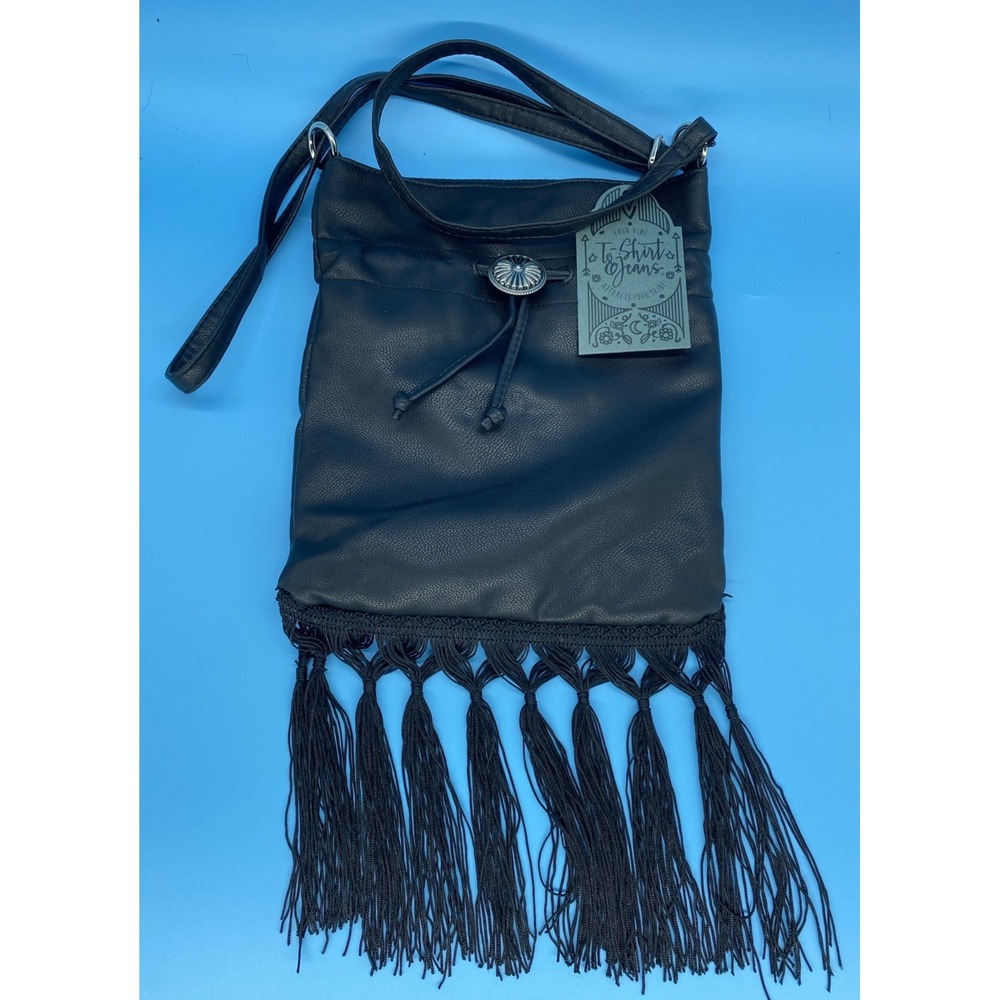 T-shirt And Jeans Brand Black Faux Leather Boho Crossbody Bag Purse